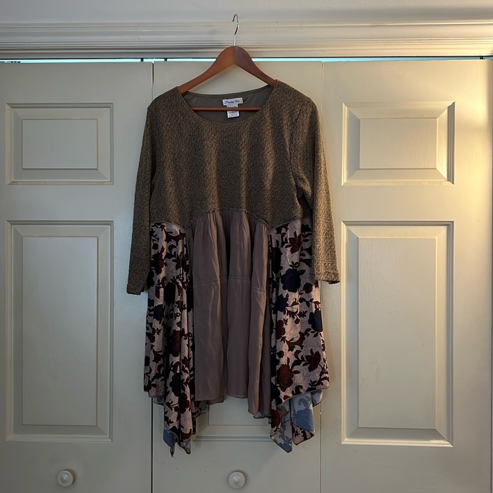 Paisley Vine Boho Chic Multi fabric silky rayon and cotton tunic Unique Style